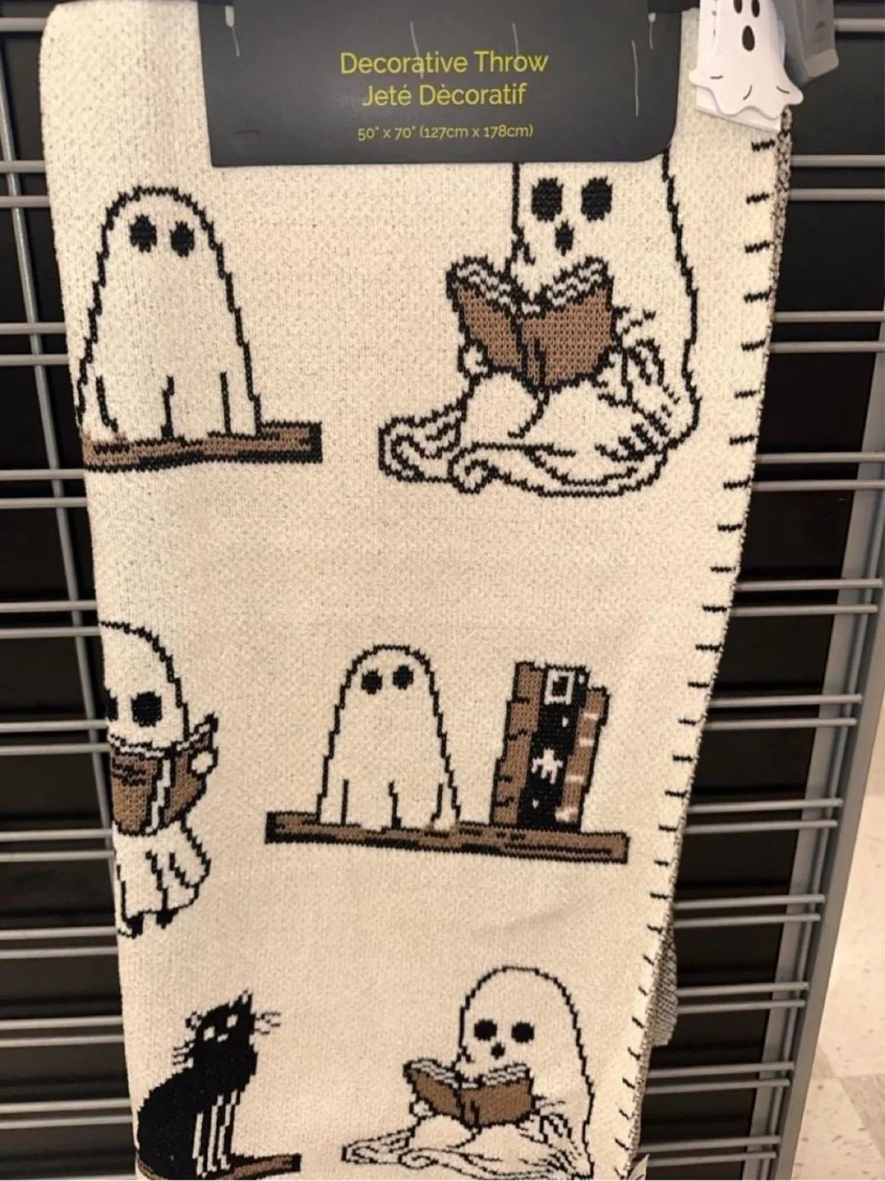 NEW 2026 Goblin and Ghoul Halloween Ghost Reading Book Black Cat Throw Blanket